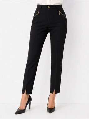 Michael Kors Black Zip Pocket Ankle Slit Slim Dress Pants Size 2 Career Chic